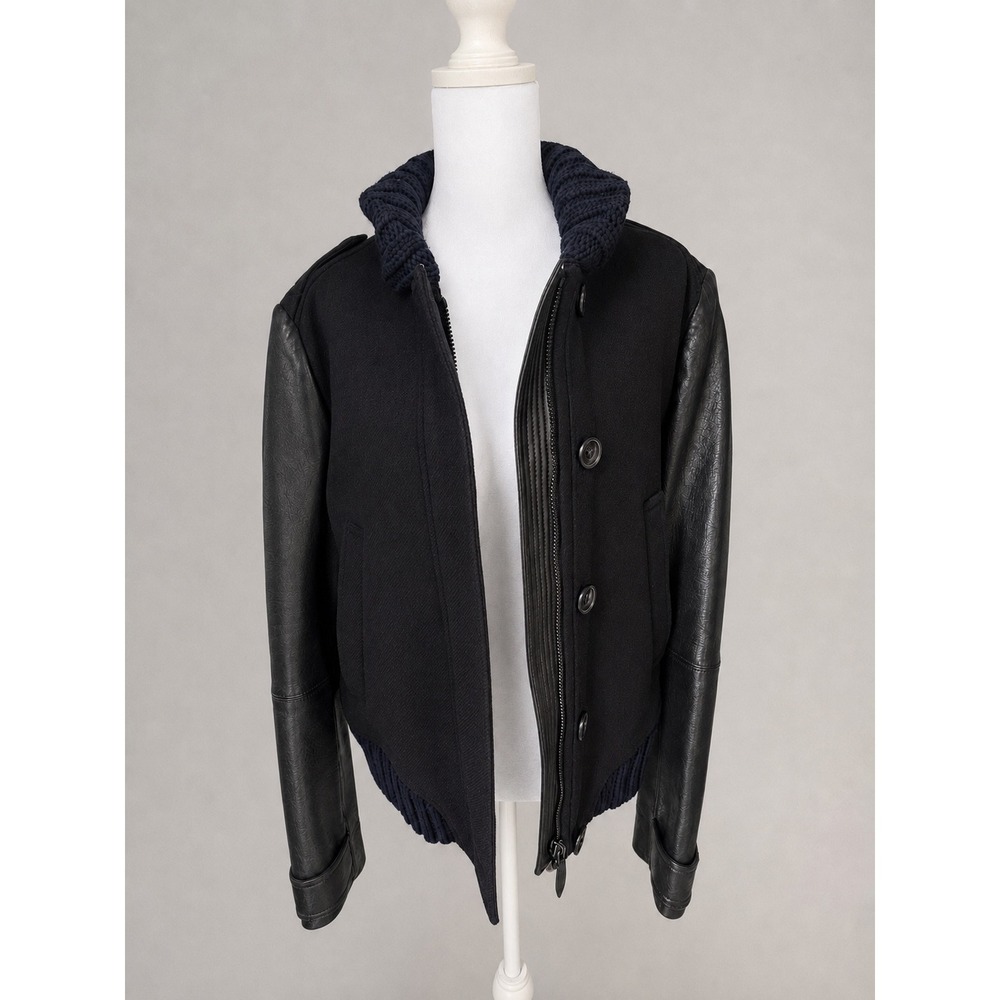 RARE Burberry Brit Wool Leather Varsity Bomber Jacket Navy Black IT 48 L 3950654